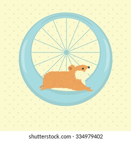 Hamster running in a wheel. Vector illustration.