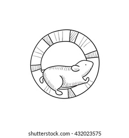 Hamster running in the wheel vector sketch icon isolated on background. Hand drawn Hamster running in the wheel icon. Hamster running in the wheel sketch icon for infographic, website or app.