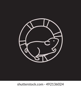 Hamster running in the wheel vector sketch icon isolated on background. Hand drawn Hamster running in the wheel icon. Hamster running in the wheel sketch icon for infographic, website or app.