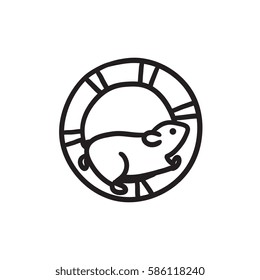 Hamster, der auf dem Rad Vektorgrafik Symbol einzeln auf dem Hintergrund läuft. Handgezeichneter Hamster, der im Radsymbol läuft. Hamster, der im Radskizzensymbol für Infografik, Website oder App läuft.
