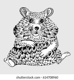 Hamster sits, graphic drawing, handmade, Sketch for tattoo, poster, print or t-shirt