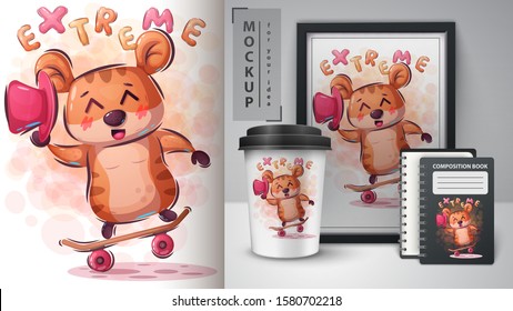 Hamster skate trick poster and merchandising. Hand DraW