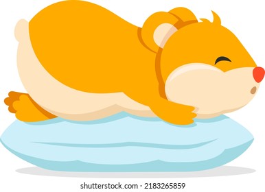 Hamster sleeps on a soft pillow on a white background. Character