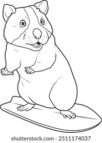 Hamster Surfista Surfista Animal Vetor Ilustração de Arte Gráfica