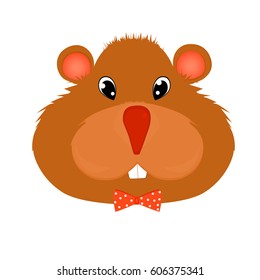 Hamster in a tie with polka dots cartoon character vector illustration. Pretty rodent. Cute pet.