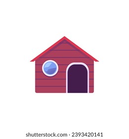 Hamster toy house. Pet wooden house with doorway and window. Domestic animal supply. Isolated flat vector illustration.