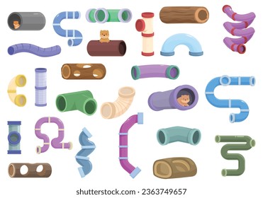 Hamster Tunnel icons set cartoon vector. Toy pet. Animal cage