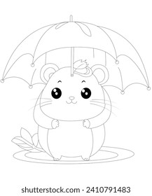 Hamster use umbrella coloring page for kids 