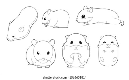 Hamster Various Cartoon Vector Coloring Book