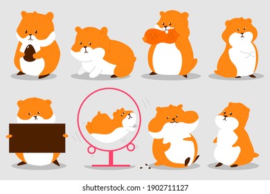 Hamster vector cute cartoon characters set isolated on background.