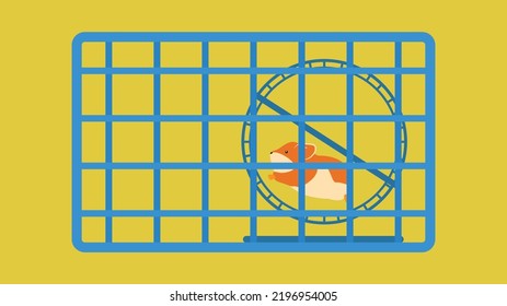 Hamster in a wheel in a cage, illustration