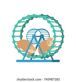 Hamster In Wheel Isolated. Vector Illustration
