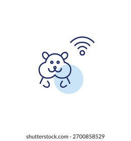 Hamster e wi-fi. Monitoramento de animais, dispositivos de rastreamento inteligente. Internet das coisas importa. Pixel perfeito, ícone de vetor de traçado editável