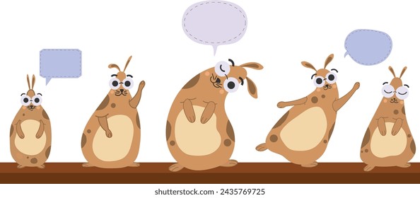 Hamsters cartoon set with speech bubble,pet hamster,cute little funny, happy little hamsters,vector isolated,