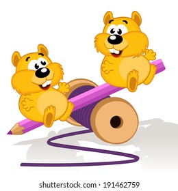 Hamsters on a swing -  vector illustration