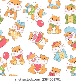 Hamsters vector cartoon seamless pattern background for wallpaper, wrapping, packing, and backdrop.