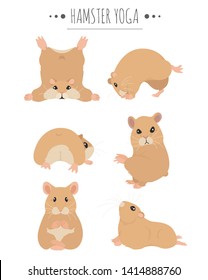 Hamsters yoga poses and exercises. Cute cartoon clipart set. Vector illustration