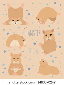 Hamsters yoga poses and exercises. Cute cartoon clipart set. Vector illustration