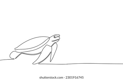 Han draw sea turtle. One line continuous sea turtle. Line art turtle. Outline vector illustration.