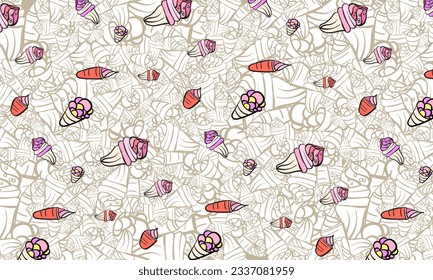 han drawing ice cream pattern vector illustration background