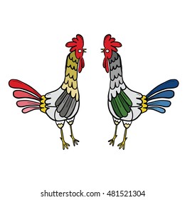 Han drawing Rooster, isolated