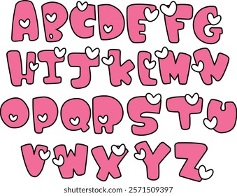 han drawn A-Z alphabet love heart design, letters isolated on pink and white Vector illustration