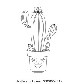 Han drawn Black and White Cactus Outline Vector Illustration