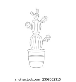 Han drawn Black and White Cactus Outline Vector Illustration