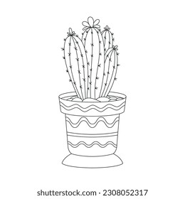 Han drawn Black and White Cactus Outline Vector Illustration