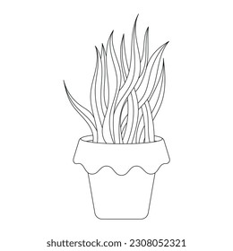 Han drawn Black and White Cactus Outline Vector Illustration