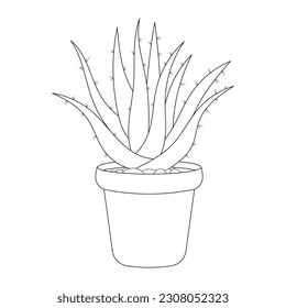 Han drawn Black and White Cactus Outline Vector Illustration