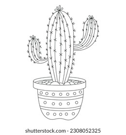 Han drawn Black and White Cactus Outline Vector Illustration