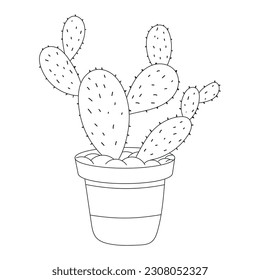 Han drawn Black and White Cactus Outline Vector Illustration