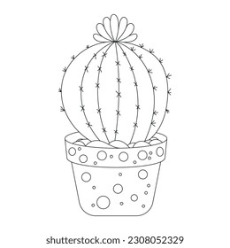 Han drawn Black and White Cactus Outline Vector Illustration