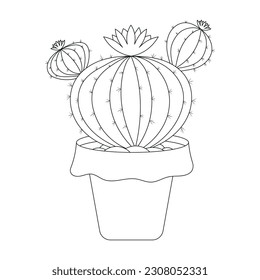 Han drawn Black and White Cactus Outline Vector Illustration