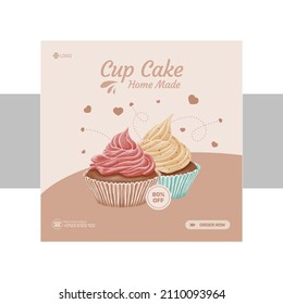 han drawn cup cake poster sale social media promotion and  banner poster post template design