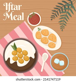 Han drawn flat iftar meal illustration