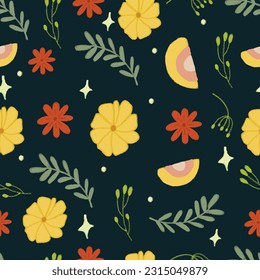 han drawn flower and leaf seamless pattern in watercolor style