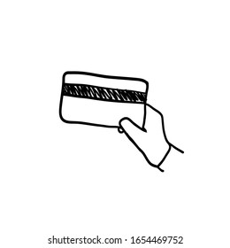 han drawn hand holding credit card illustration icon with doodle style