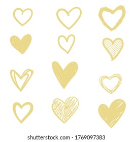 han drawn heart sign vector, love symbols set illustration, doodle love icon set vector