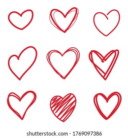 han drawn heart sign vector, love symbols set illustration, doodle love icon set vector