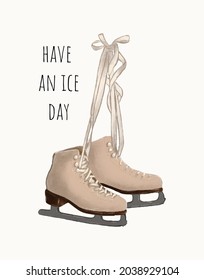 Han drawn ice kate illustration background template wallpaper  greeting card with quote 