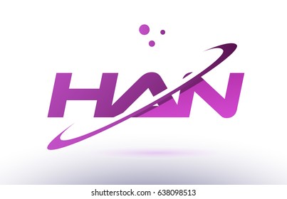 han h a n  alphabet letter logo combination purple pink creative text dots company vector icon design template