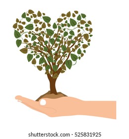 han holding heart shape tree with leafy branches
