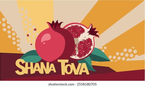 hana Tova, Rosh Hashanah. banner, vector background with stylized pomegranate fruit