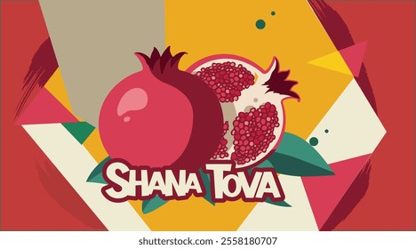 hana Tova, Rosh Hashanah. banner, vector background with stylized pomegranate fruit