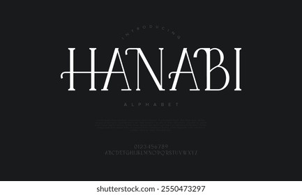 Hanabi typography beauty fashion elegant minimalist serif italic fonts decorative wedding vintage retro logos. Minimal luxury font alphabet logo. Vector illustration