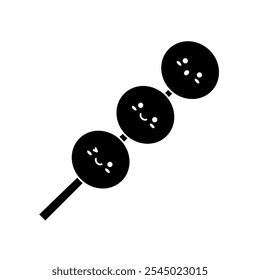 Hanami Dango Comida Japonês Bonitinho Sobremesa com Três Bolas no Stick. Ilustração de vetor. Caractere Kawaii com ícone de design plano Emotion para logotipo, Web, café ou restaurante Menu, imprimir, papel de parede.	