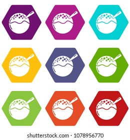 Hanami dango icons 9 set coloful isolated on white for web
