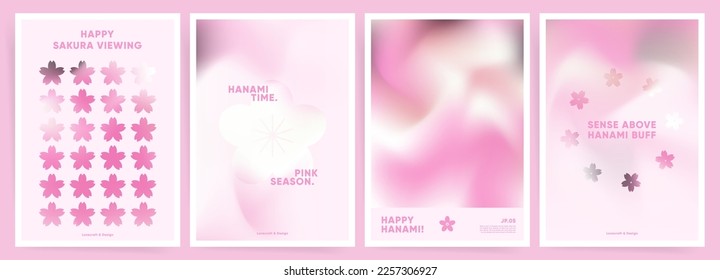 Hanami spring style poster set. Mesh and smooth, pastel and silky cute pink gradients templates for poster, placard, flyer, invite card, book or magazine season cover.